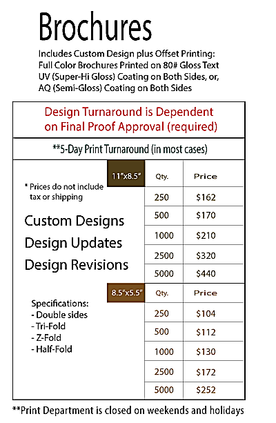 brochure pricing chart