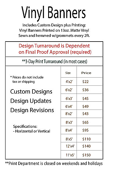 vinyl banners pricing chart